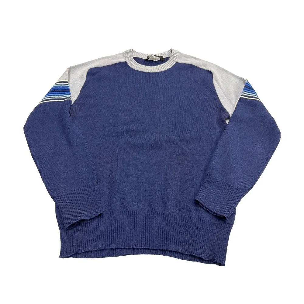 VTG Meister Ski Sweater Men Large Navy‎ Stripe Wool Hong Kong 3h